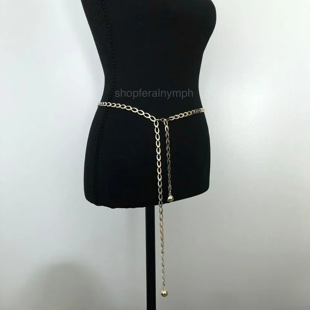 Y2K Minimalist Gold Oval Link Chain Belt, Fits Up to 42.5 Inches, X7GA1184